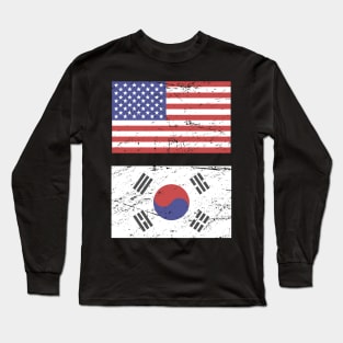 United States Flag & South Korea Flag Long Sleeve T-Shirt